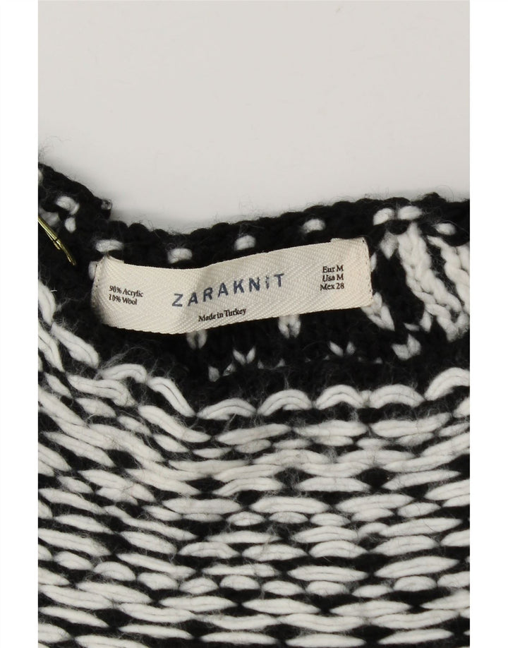 Zara Dame Boat Neck Jumper Sweater UK 14 Medium Sort Geometrisk