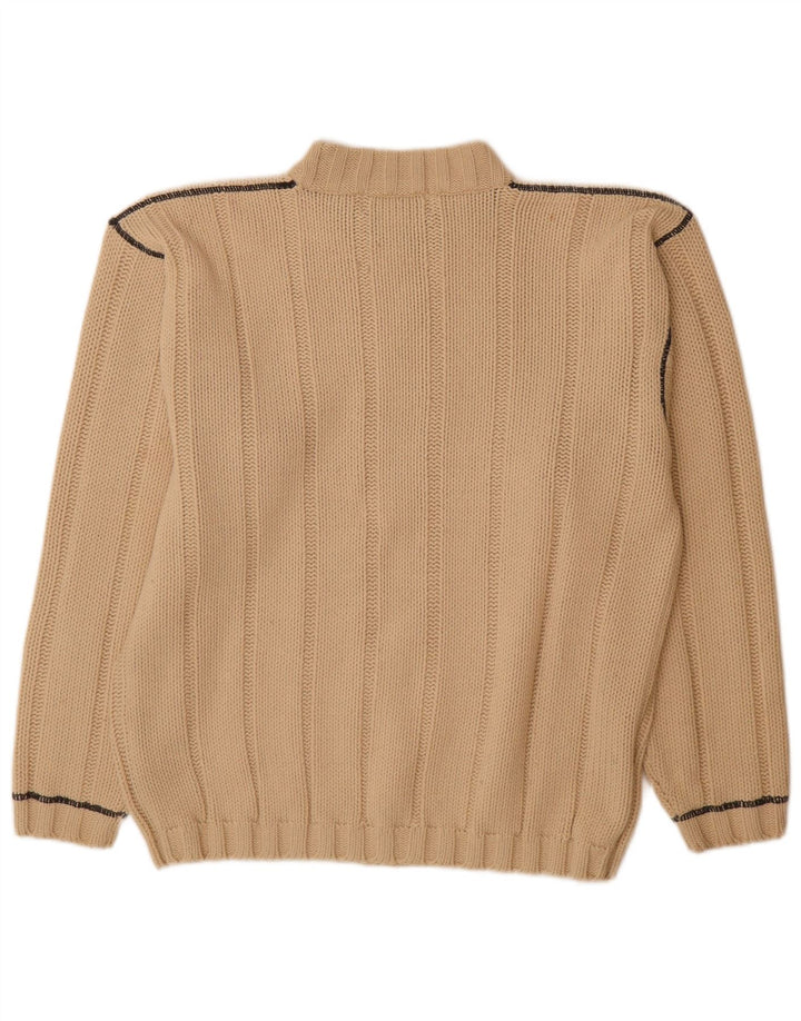 Vintage Herre Turtle Neck Jumper Sweater Medium Beige Stribet