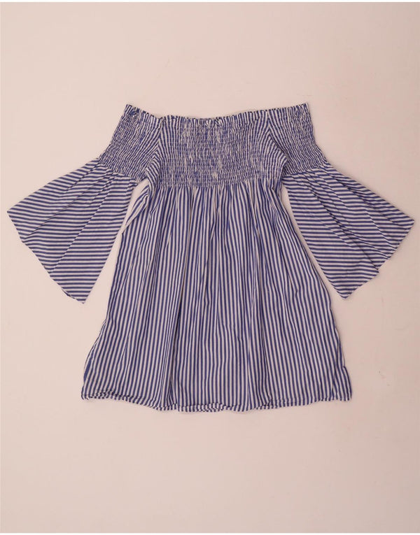 Zara Dame 3/4 ærme off Shoulder Top UK 4 XS blå stribet bomuld