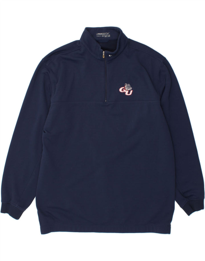 NIKE Mens Zip Neck Sweatshirt Jumper UK 46/48 XL Navy Blue Polyester Vintage Nike and Second-Hand Nike from Messina Hembry 