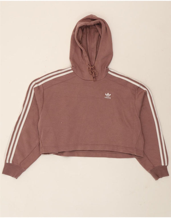 Adidas Womens Crop Oversized Hoodie Jumper UK 8 Small Purple Cotton