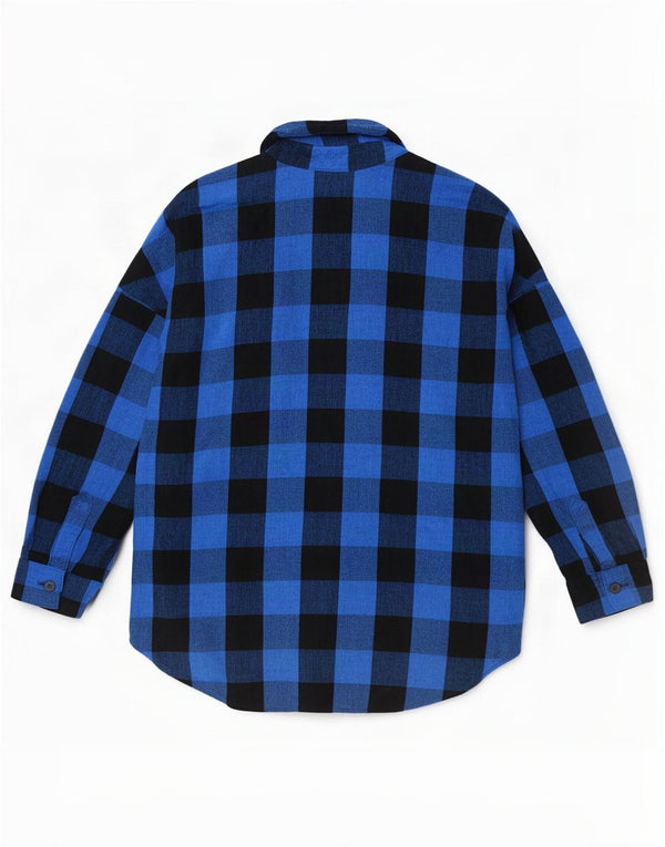 Zara Dame Oversized Flannel Shirt UK 16 Large Blue Gingham Viscose