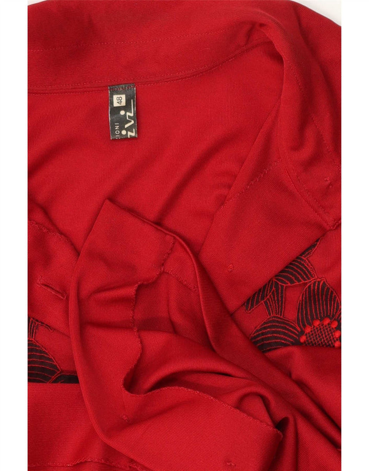 Vintage dameskjorte bluse IT 48 XL rød blomsterpolyester