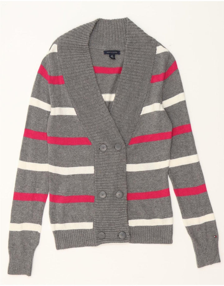 TOMMY HILFIGER Womens Cardigan Sweater UK 10 Small Grey Striped Vintage Tommy Hilfiger and Second-Hand Tommy Hilfiger from Messina Hembry 