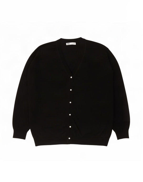 Zara Dame oversized cardigan sweater UK 16 Large Black Polyester