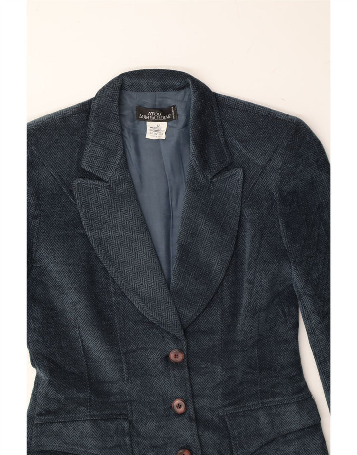 ATOS LOMBARDINI Womens Blazer Jacket IT 42 Medium Navy Blue Herringbone Vintage Atos Lombardini and Second-Hand Atos Lombardini from Messina Hembry 
