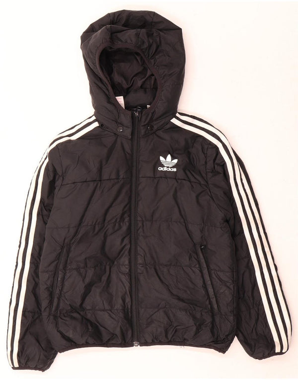 Adidas Girls Hooded Padded Jacket 9-10 Years Black Polyester