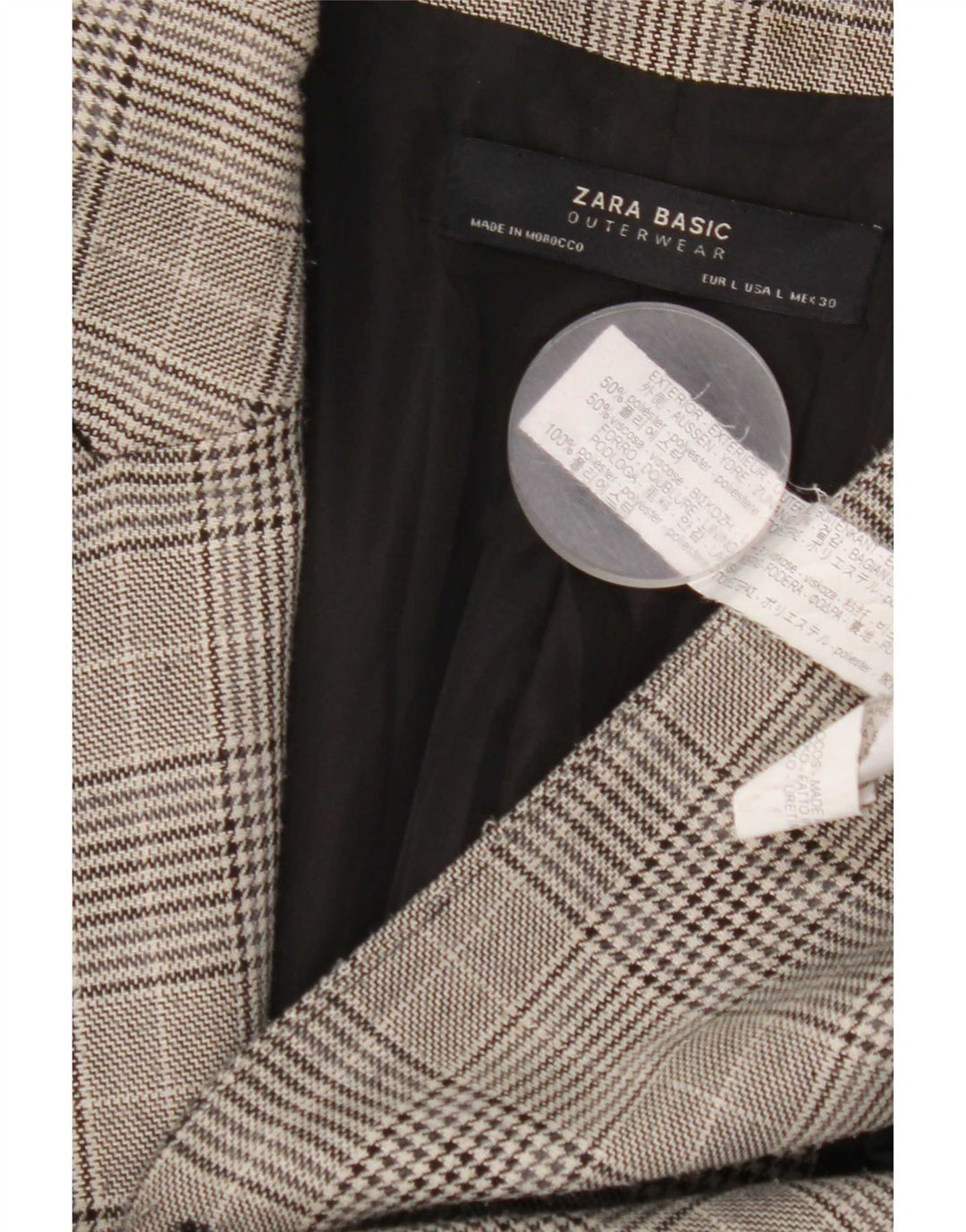 Zara Dame Dobbeltradet Frakke UK 16 Stor grå ternet polyester