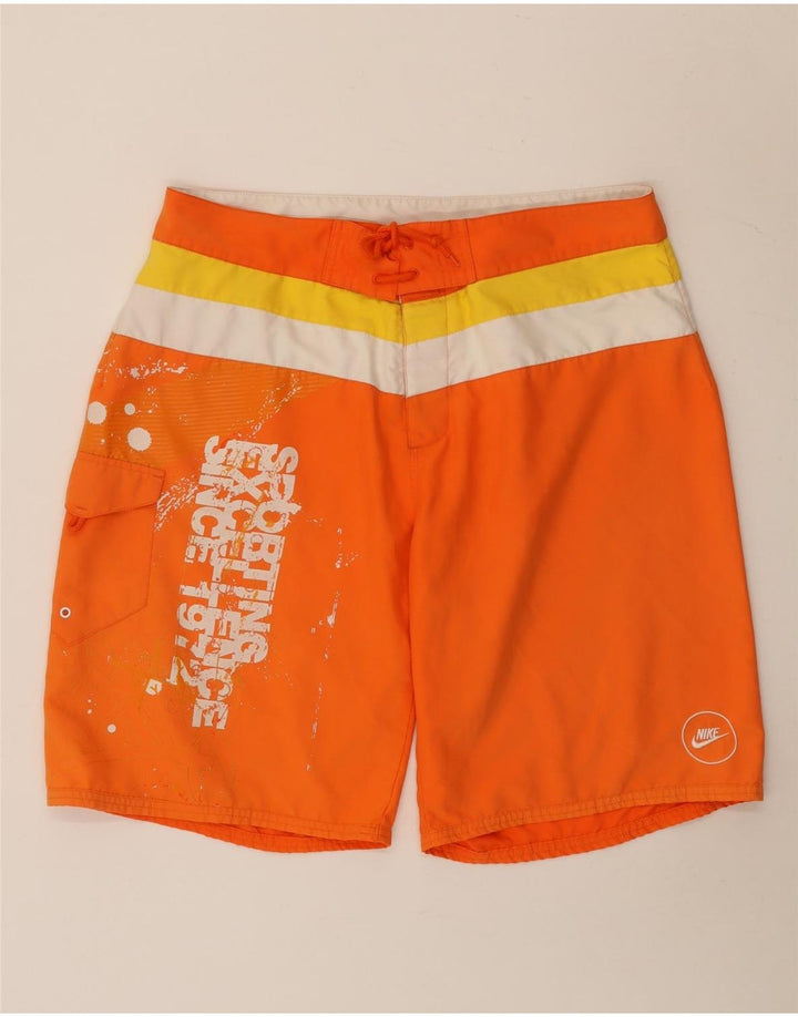 Nike grafiske svømmeshorts til mænd, store orange farveblok polyester