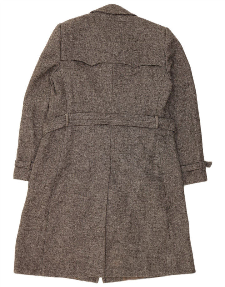 Vintage dobbeltradet frakke til kvinder UK 14 Medium Grey Flecked Virgin Wool