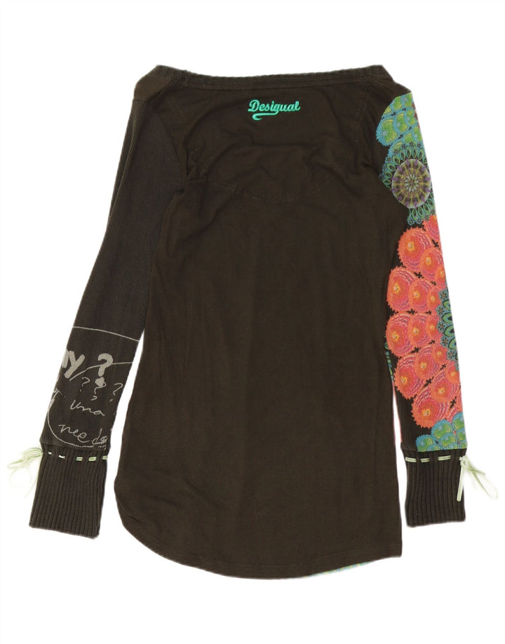 DESIGUAL Dame Grafisk Top Langærmet UK 10 Small Brown Floral Bomuld