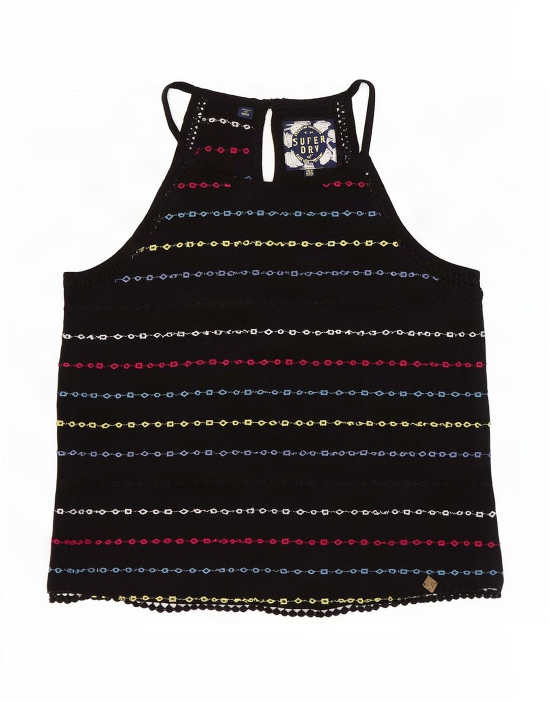 Superdry Womens Crop Halter Top UK 10 Lille sort stribet viskose