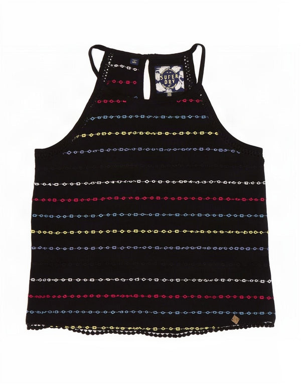 Superdry Womens Crop Halter Top UK 10 Lille sort stribet viskose