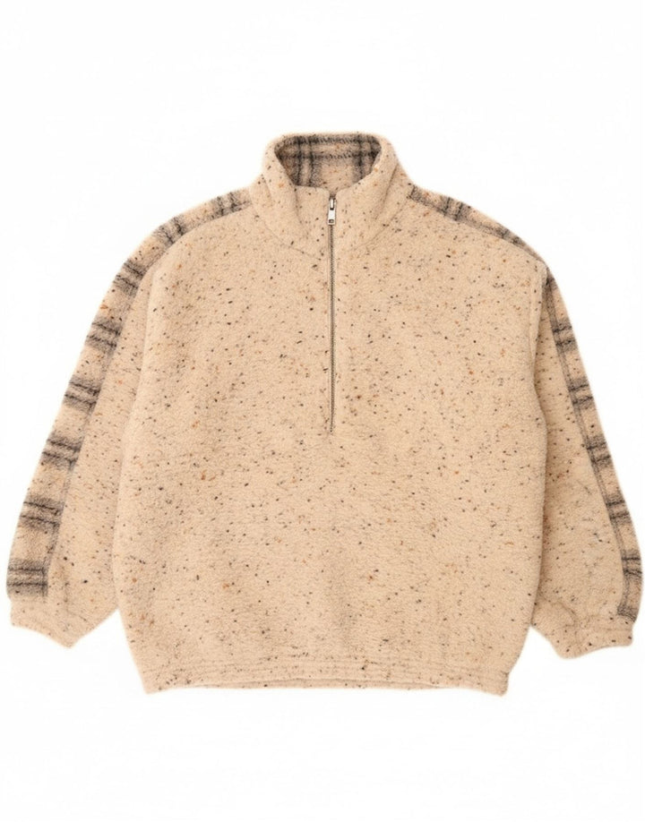 Alessandro Magno Herre Zip Neck Jumper Sweater Large Beige Flecked Wool