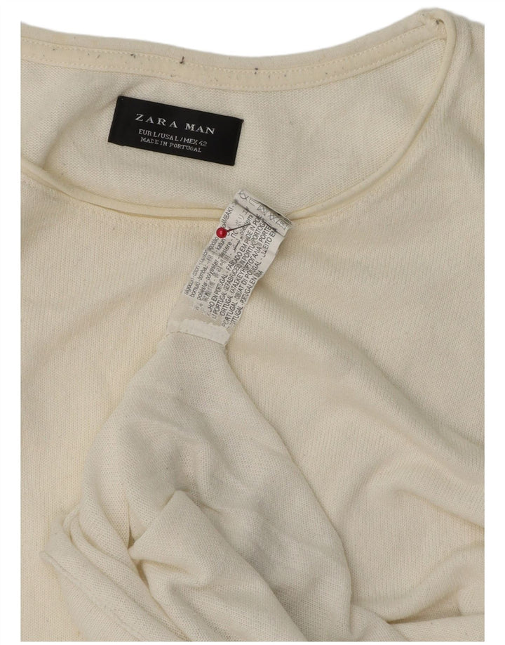 Zara Herre T-shirt Top Large Off White Bomuld