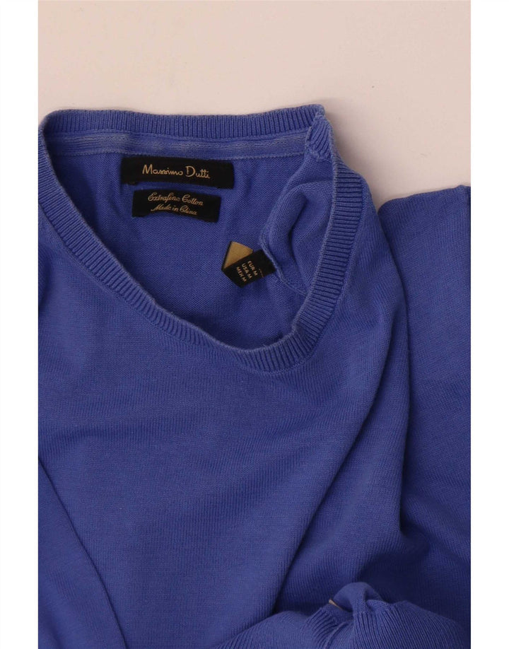 Massimo Dutti Herre kortærmet rund hals sweater mellemblå