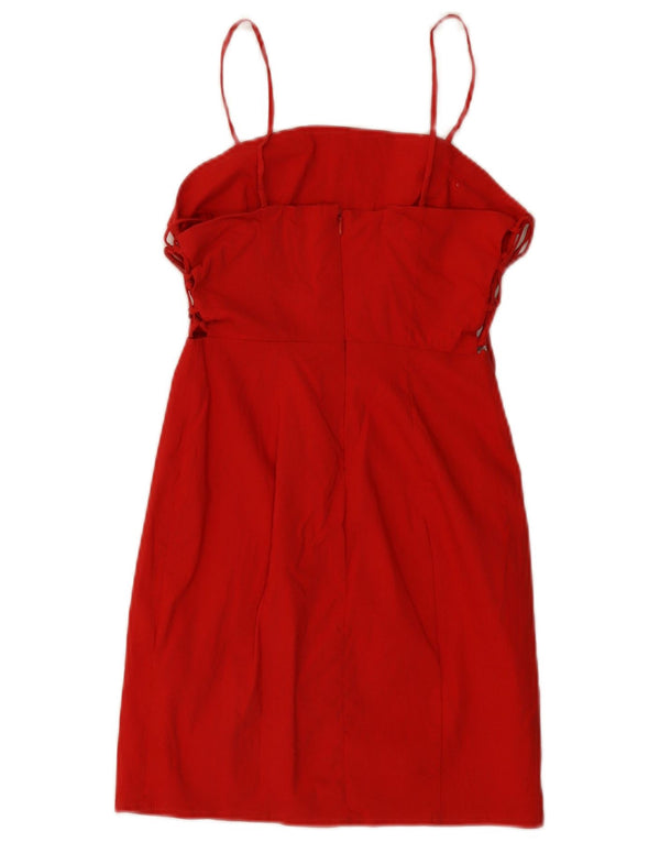 Zara Dame Sleeveless Sheath Dress UK 8 Small Red Bomuld