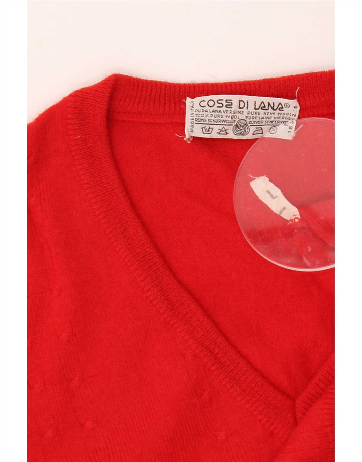 Vintage Herre V-hals trøje Sweater Large Red Virgin Wool