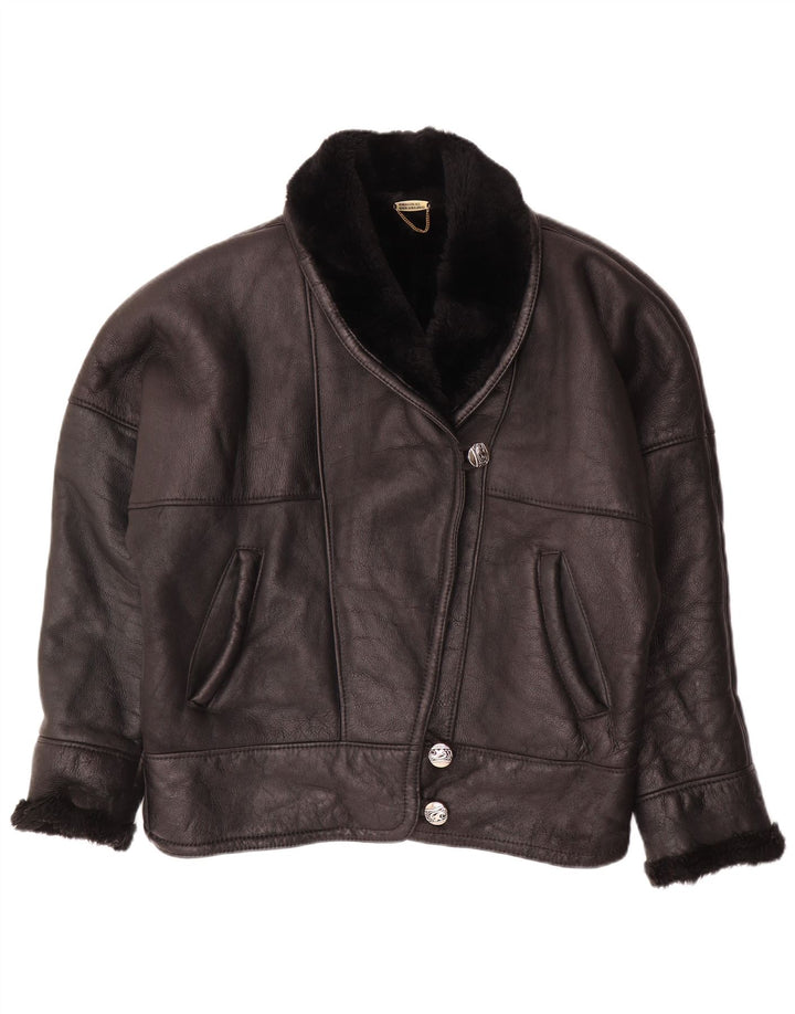 VINTAGE Dame Oversized Shearling Jacket UK 18 XL Sort Shearling