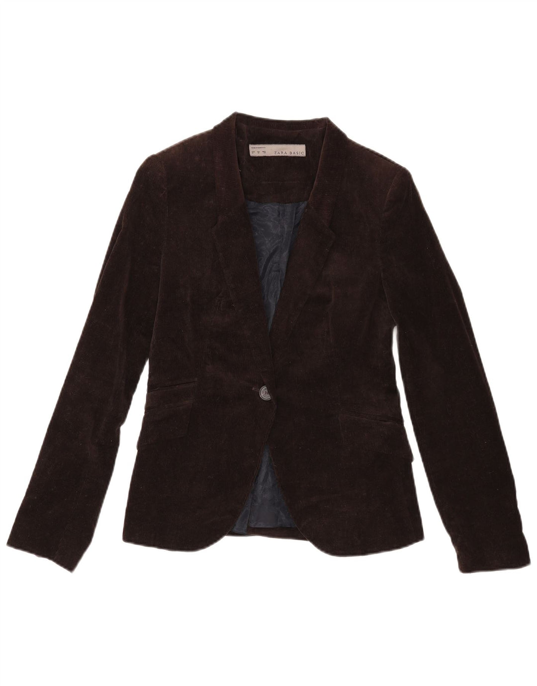 Zara Dame 1-knap Corduroy Blazer Jacket UK 12 Medium Brown Acetate