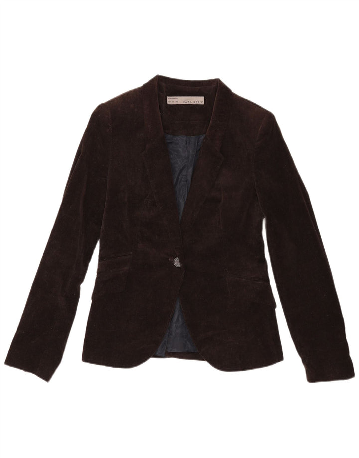 Zara Dame 1-knap Corduroy Blazer Jacket UK 12 Medium Brown Acetate