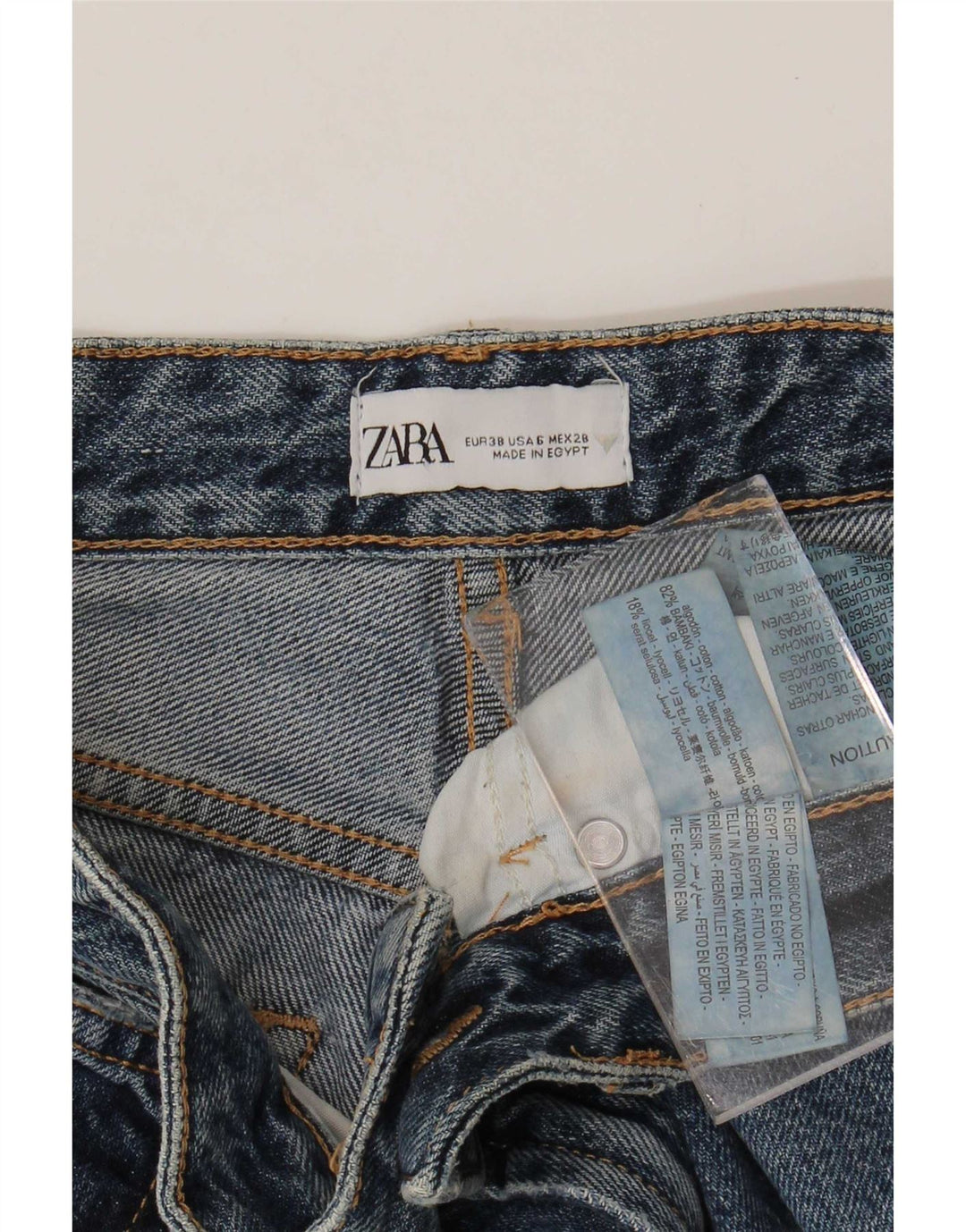 Zara Dame denim Shorts EU 38 Small W28 Marineblå Bomuld