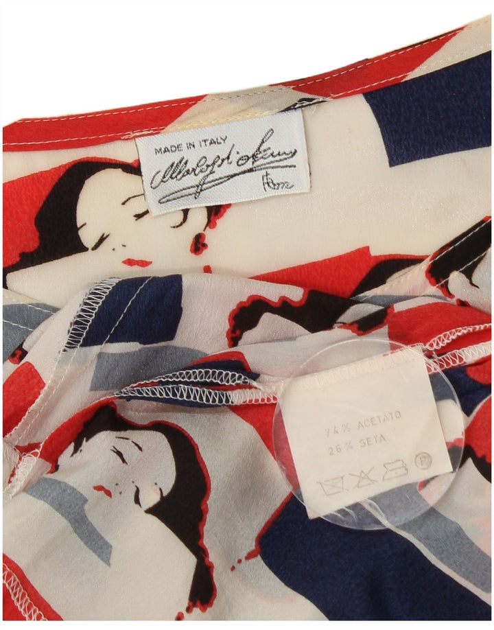 VINTAGE grafisk blusetop til kvinder UK 18 XL flerfarvet acetat