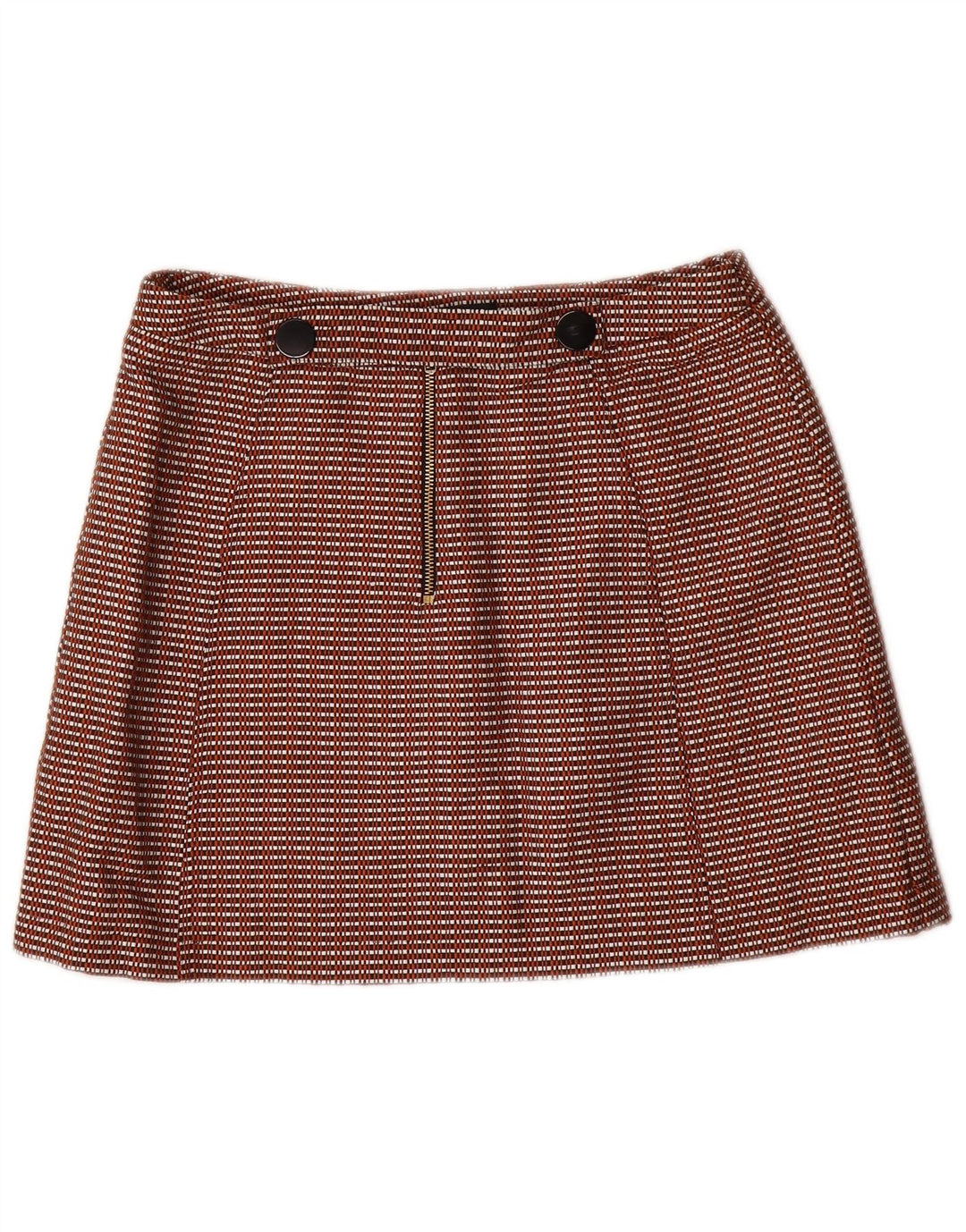 TOPSHOP Dame Mini-nederdel UK 12 Medium W28 Brun Gingham Bomuld