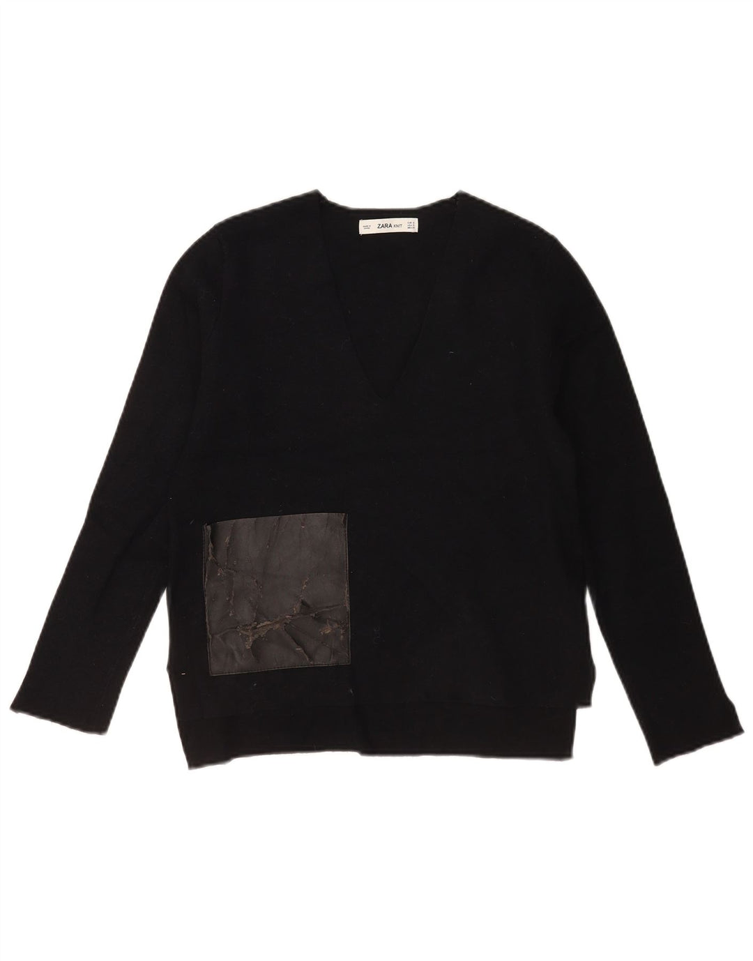 Zara Dame V-hals sweater UK 10 Small Black Viscose