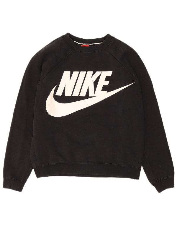 NIKE Womens Crop Oversized grafisk sweatshirt Jumper UK 10 Small Black