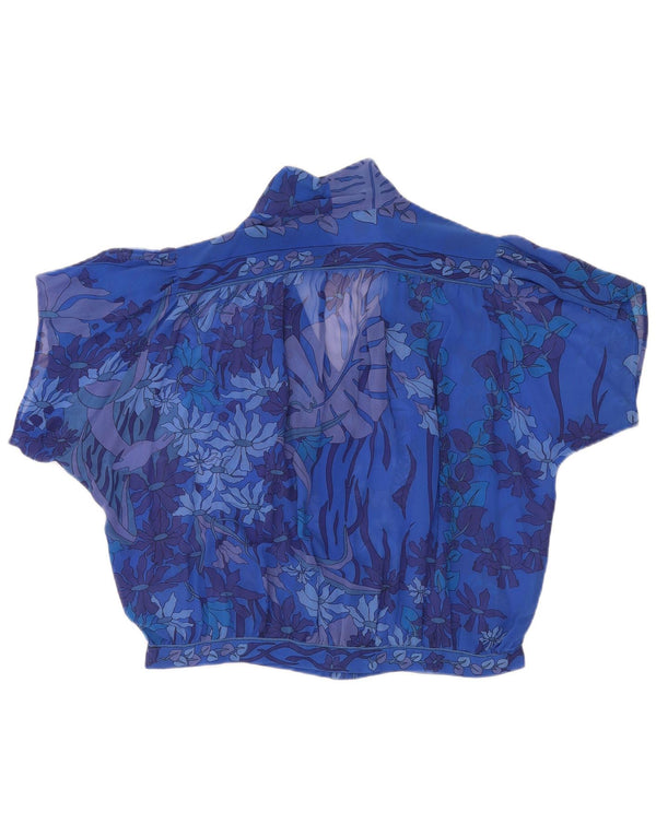 Vintage Dame Se Gennem Kortærmet Skjorte Bluse UK 18 XL Blue Floral