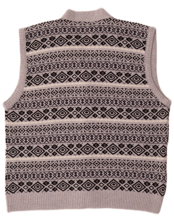Vintage Mens Sleeveless Loose Fit Cardigan Sweater IT 56 3XL Grey Geometric