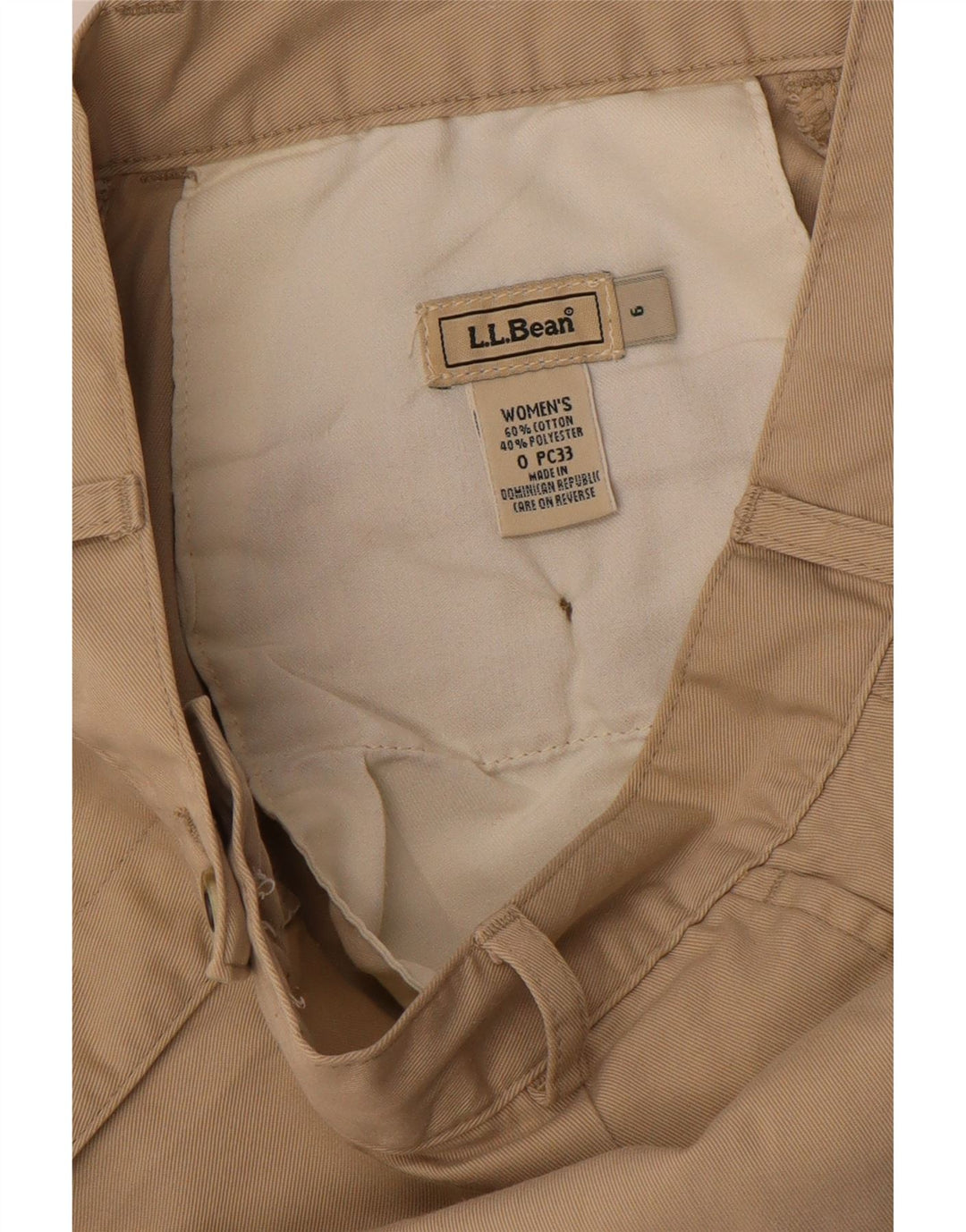 L.L.BEAN kvinders højtaljede chinoshorts US 6 Medium W26 Beige Bomuld