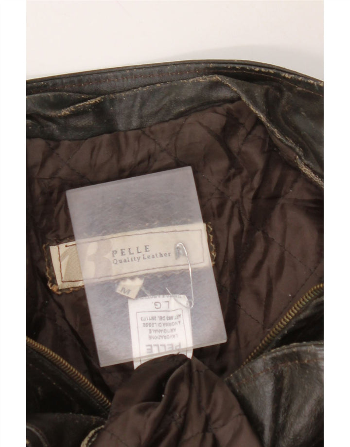 VINTAGE 3/4 ærmet læderjakke til kvinder UK 14 medium brunt læder