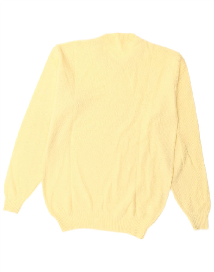 VINTAGE Dame sweater med rund hals DK 14 Medium Yellow Wool