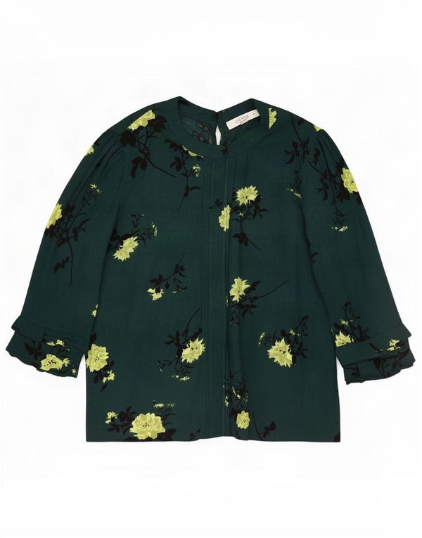 Oasis Dame Top 3/4 ærmer UK 14 Medium Green Floral Viscose