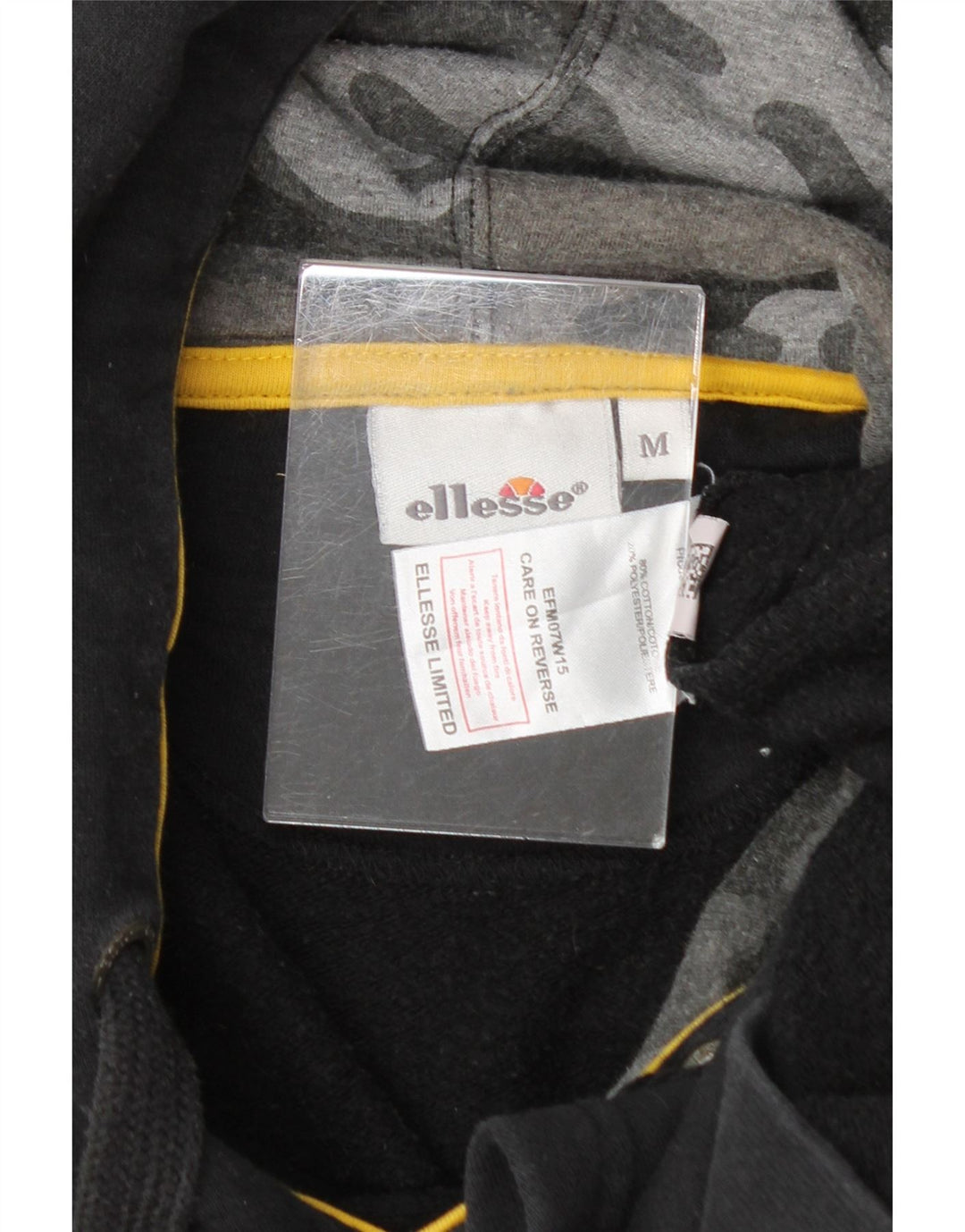 ELLESSE Womens Graphic Oversized Hoodie Jumper UK 14 Medium Black Cotton Vintage Ellesse and Second-Hand Ellesse from Messina Hembry 