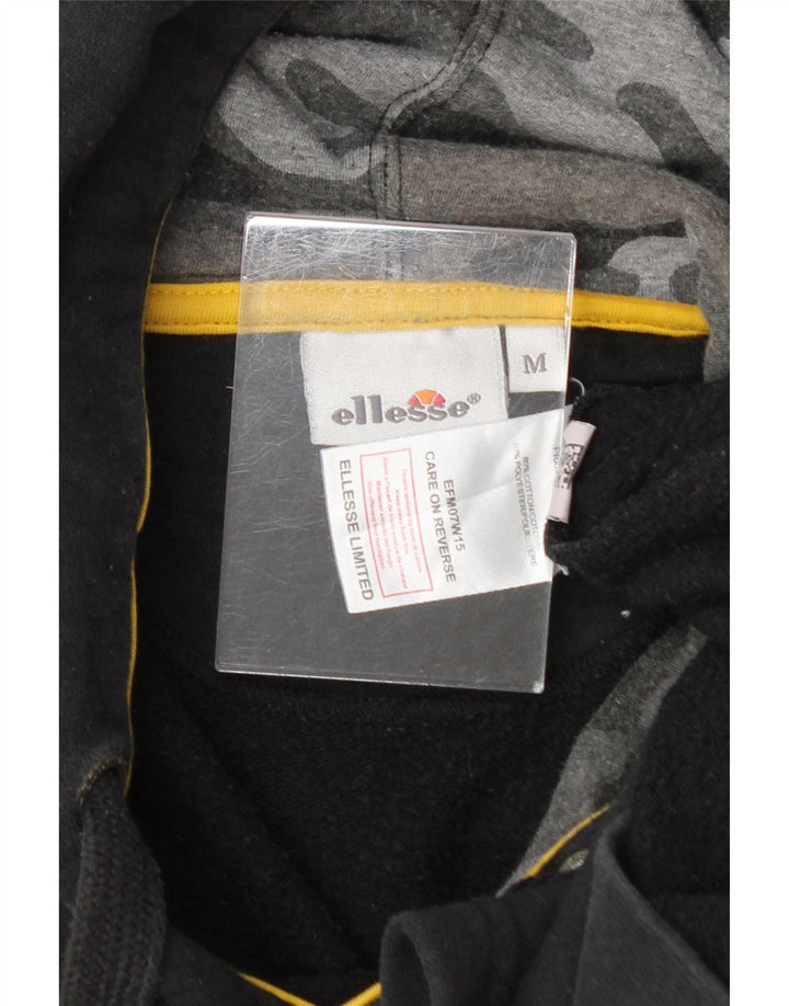 ELLESSE Womens Graphic Oversized Hoodie Jumper UK 14 Medium Black Cotton Vintage Ellesse and Second-Hand Ellesse from Messina Hembry 