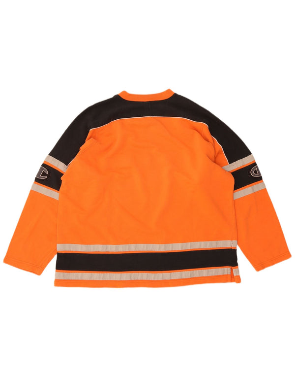 Champion Herre Grafisk Sweatshirt Jumper Large Orange Colourblock Bomuld