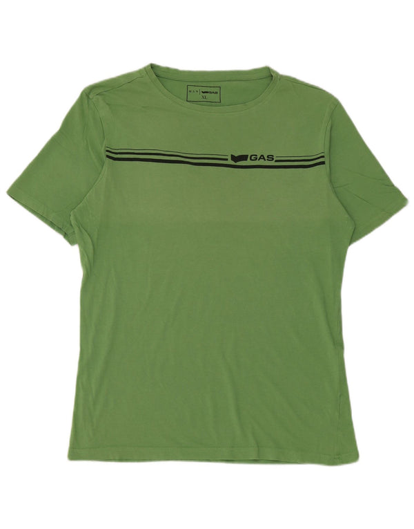 Gas Herre T-Shirt Top XL Grøn Stribet Bomuld