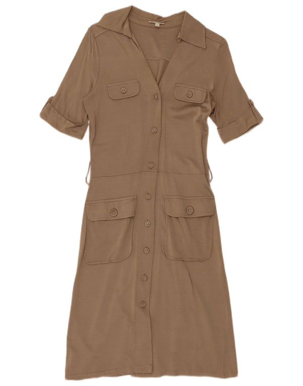 Massimo Dutti Womens Short Sleeves Shirt Dress UK 10 Small Beige