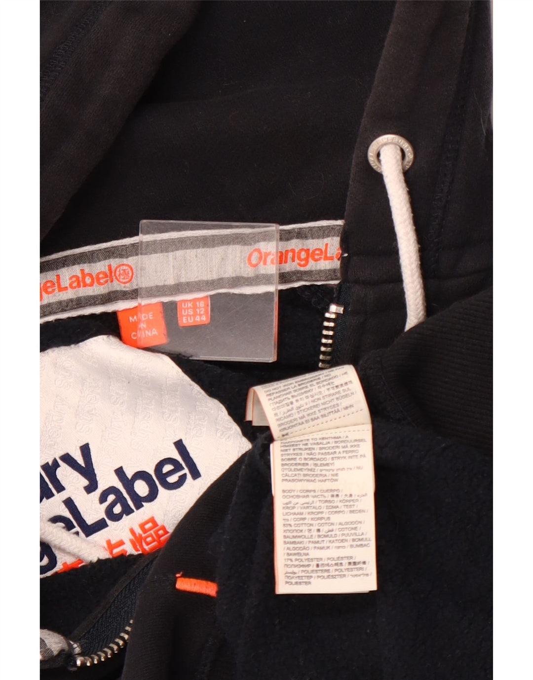 SUPERDRY hættetrøje til kvinder med lynlås UK 16 Stor marineblå bomuld