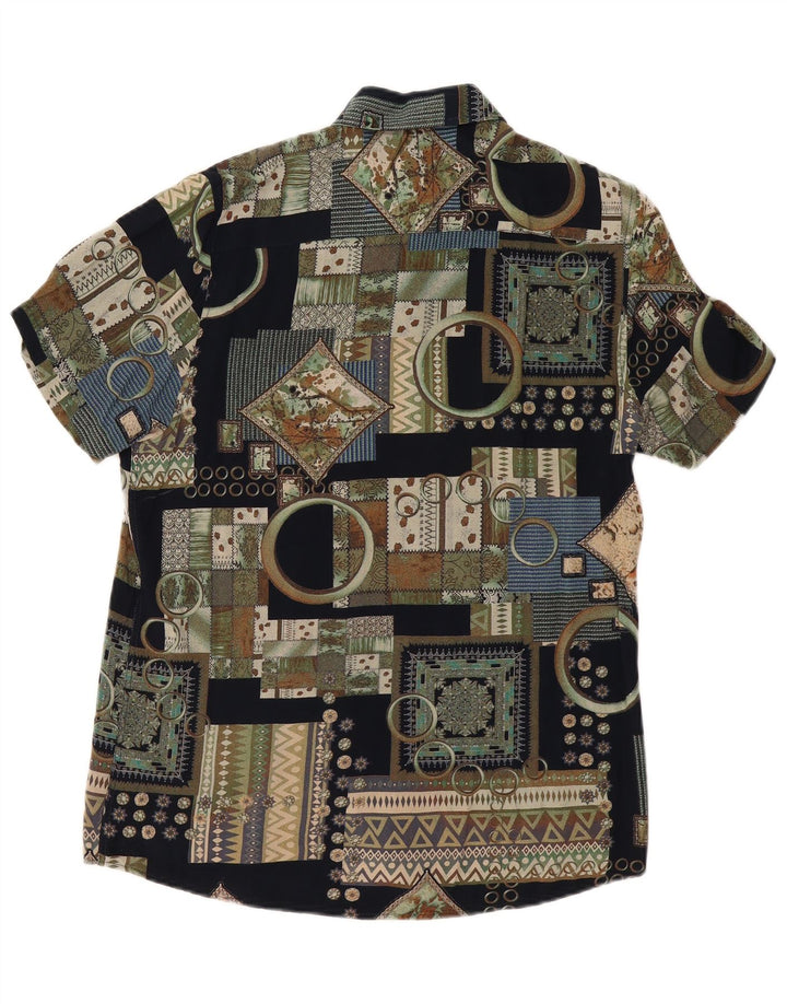 VINTAGE Kortærmet Herreskjorte Medium Sort Patchwork Viscose