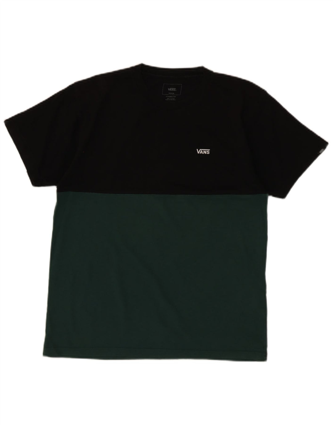 Vans Herre Classic Fit T-Shirt Top Medium Sort Colourblock Bomuld