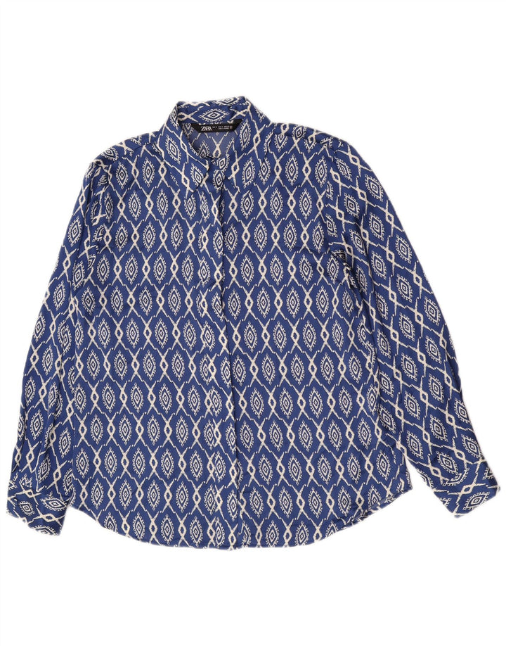 Zara Dameskjorte UK 10 Small Blue Ikat