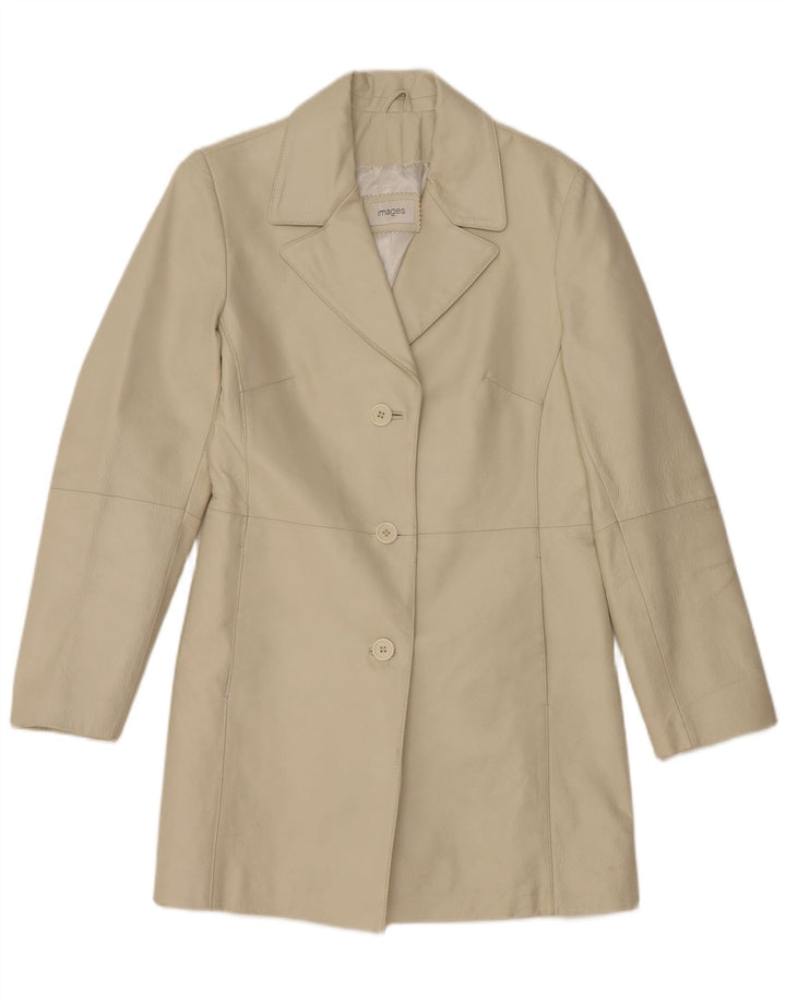 Vintage læderfrakke til kvinder UK 12 Medium Beige Læder