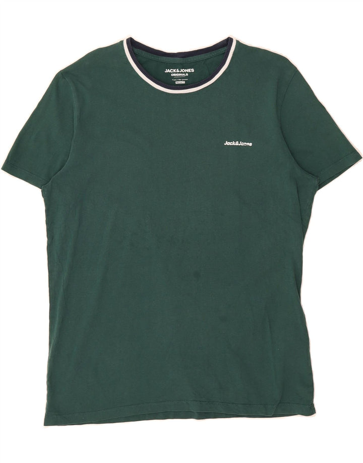 JACK & JONES Mens Regular Fit T-Shirt Top Medium Green Cotton Vintage Jack & Jones and Second-Hand Jack & Jones from Messina Hembry 