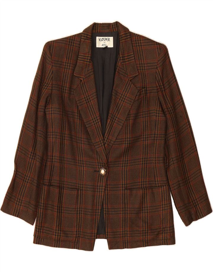 KASPER Womens Longline Blazer Jacket US 6 Medium Brown Houndstooth Vintage Kasper and Second-Hand Kasper from Messina Hembry 