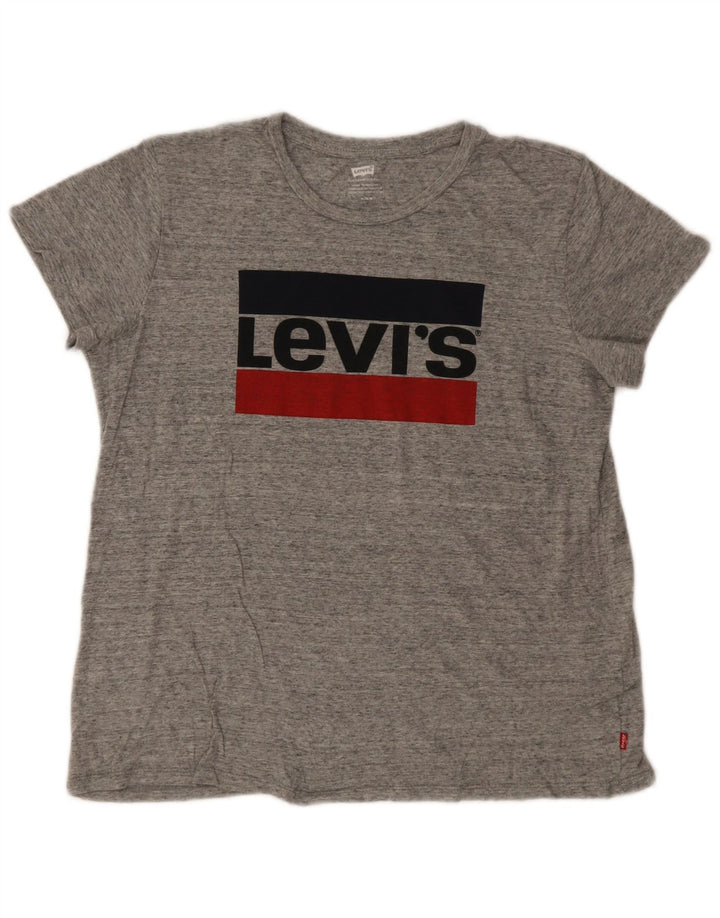 Levi's Grafisk T-shirt top til kvinder DK 14 mellemgrå flækket logo