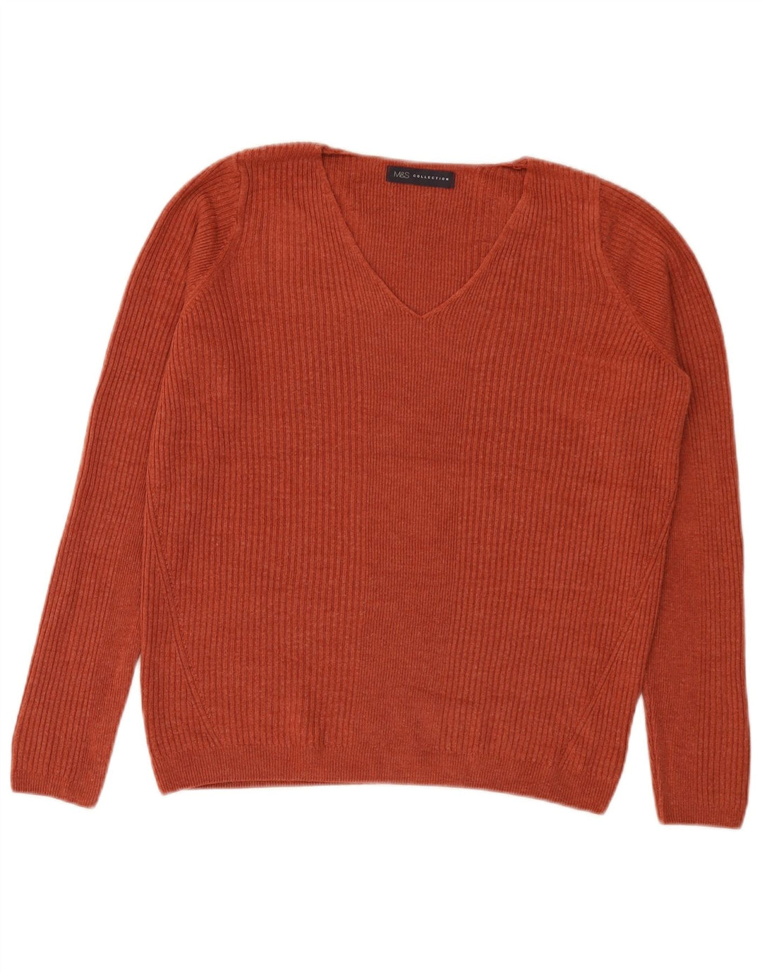 Marks & Spencer Dame V-hals sweater UK 12 Medium Orange Akryl